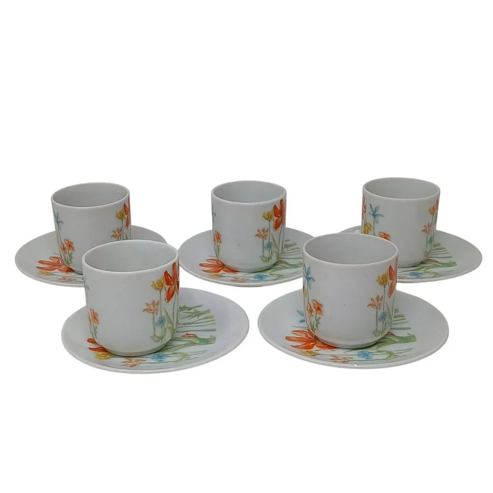 5 Tivoli Toscany Japan Fine China Demitasse Cup & Saucer Set Floral Vintage #WS5
